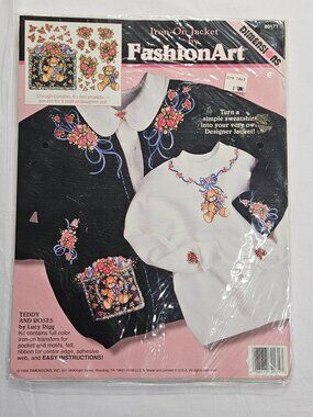 Dimensions 80171 Iron On Jacket Fashion Art Teddy Roses Lucy Rigg 1994